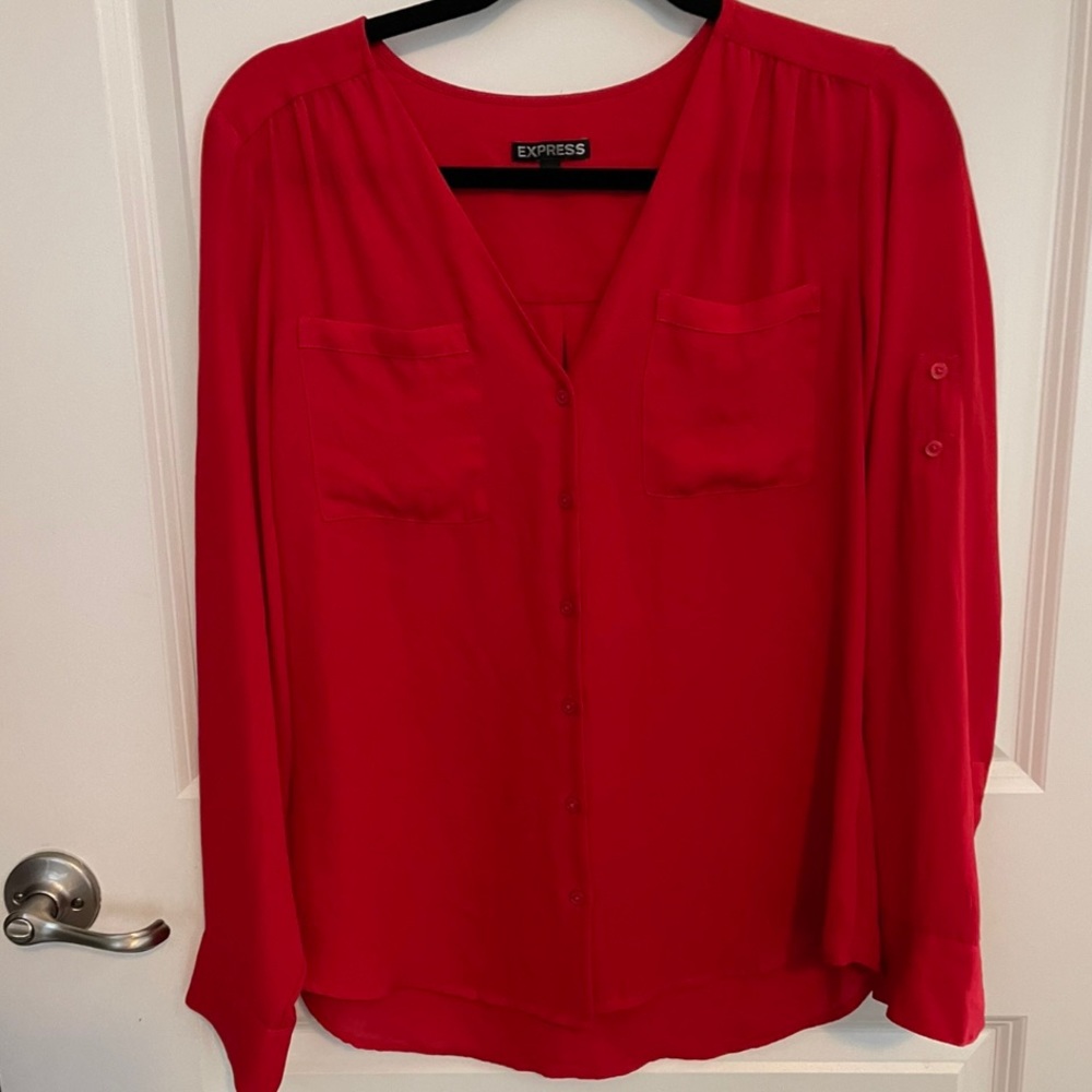 Red flowy blouse M Express like new